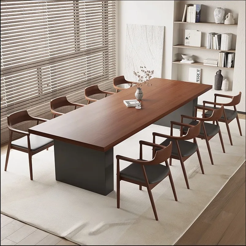 Conference table thickened countertop metal base large home office long desk