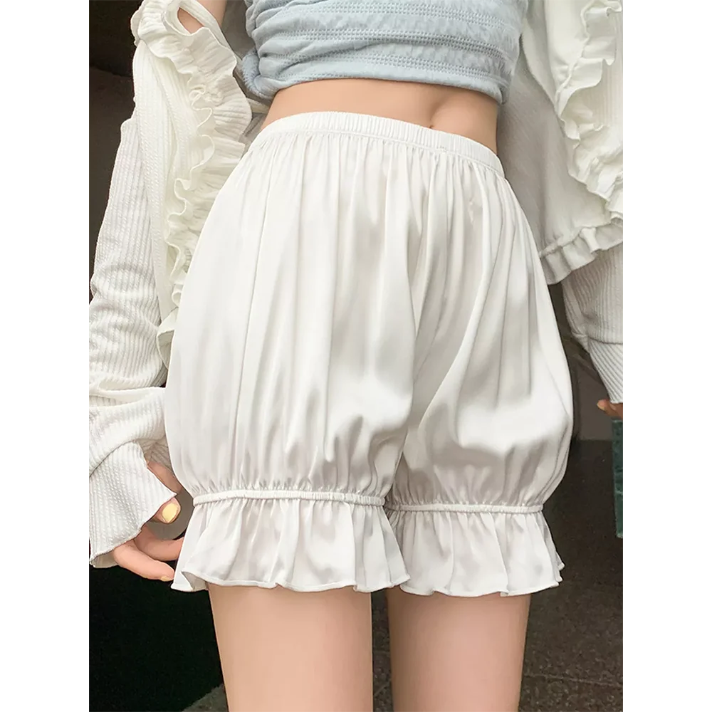 Lolita คอสเพลย์ซาติน Bloomers กางเกงผู้หญิง Ruffled กางเกงฟักทอง Anti Exposure ยืดหยุ่นโคมไฟกางเกงขาสั้นชุด Pettipants