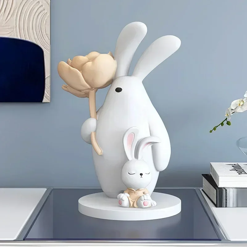 

Modern Cute Cartoon Flower Rabbit Resin Adornments Office Desktop Store Figurines Crafts Home Coffee Table Sculpture Decoration