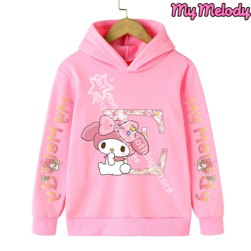 Sudadera con capucha de My Melodys para niños, jersey con letras ABCD Kawaii de animales de otoño con dibujos animados para niños, ropa informal de Anime, Top de manga larga para niño y niña