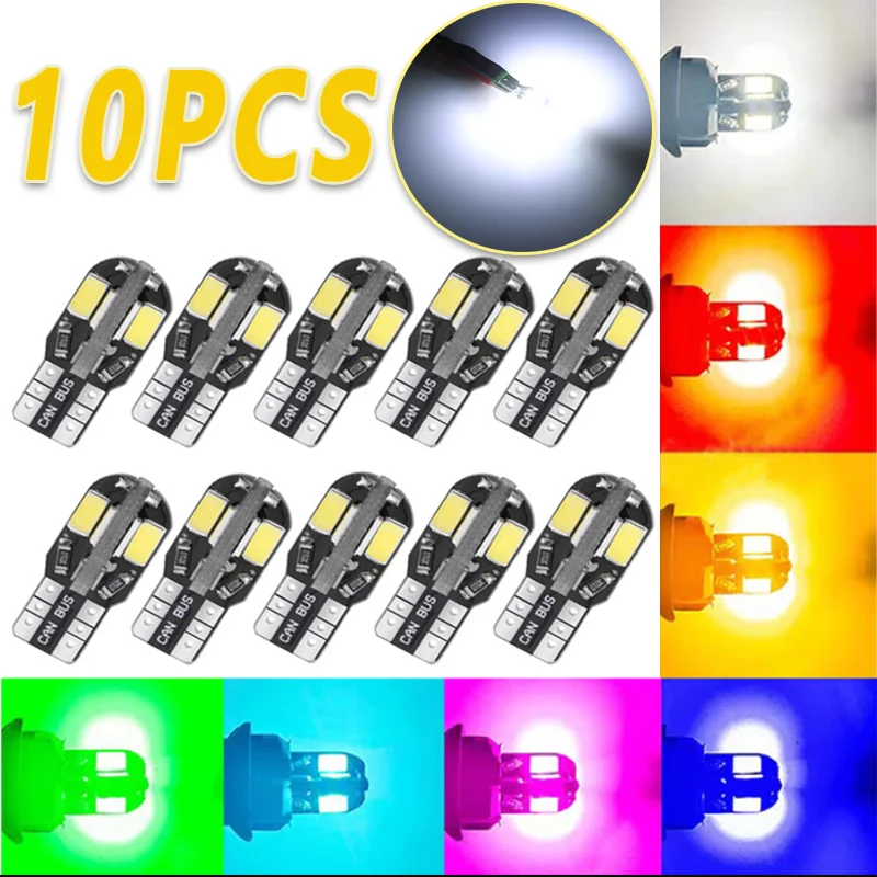 

10pc 8SMD W5W T10 Led Lamp Bulbs Canbus 5730 SMD 194 Car Interior Signal Dome Reading License Plate Light Signal Wedge Light 12V