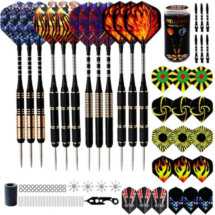 

Professional Darts Set with Steel Tips for Indoor and Outdoor Use 22g and 28g Weight Options Aluminum Shafts and Brass Barrels