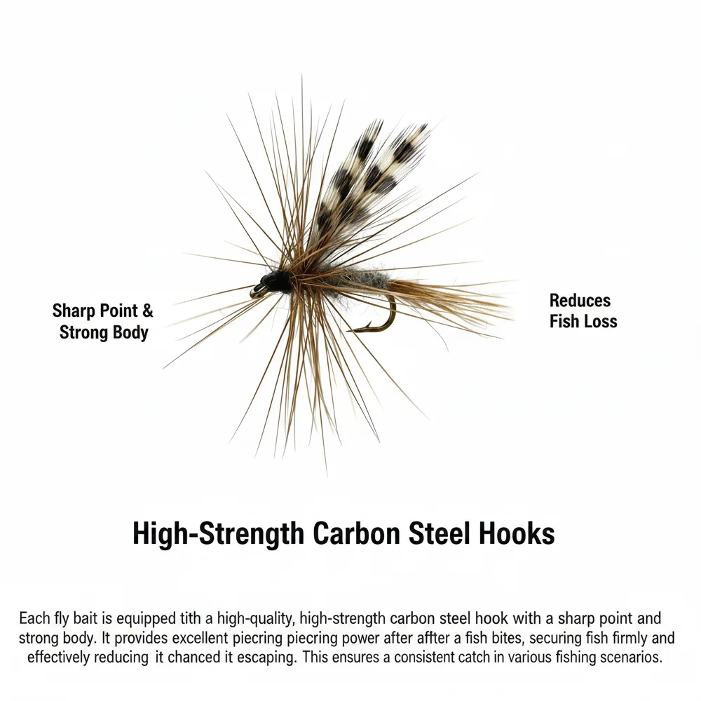 10 Stück Adams Dry Fly Fishing Flies, handgebundene, realistische Insektenimitationsköder mit Haken aus Kohlenstoffstahl, für Süßwasser geeignet. – Detail 1