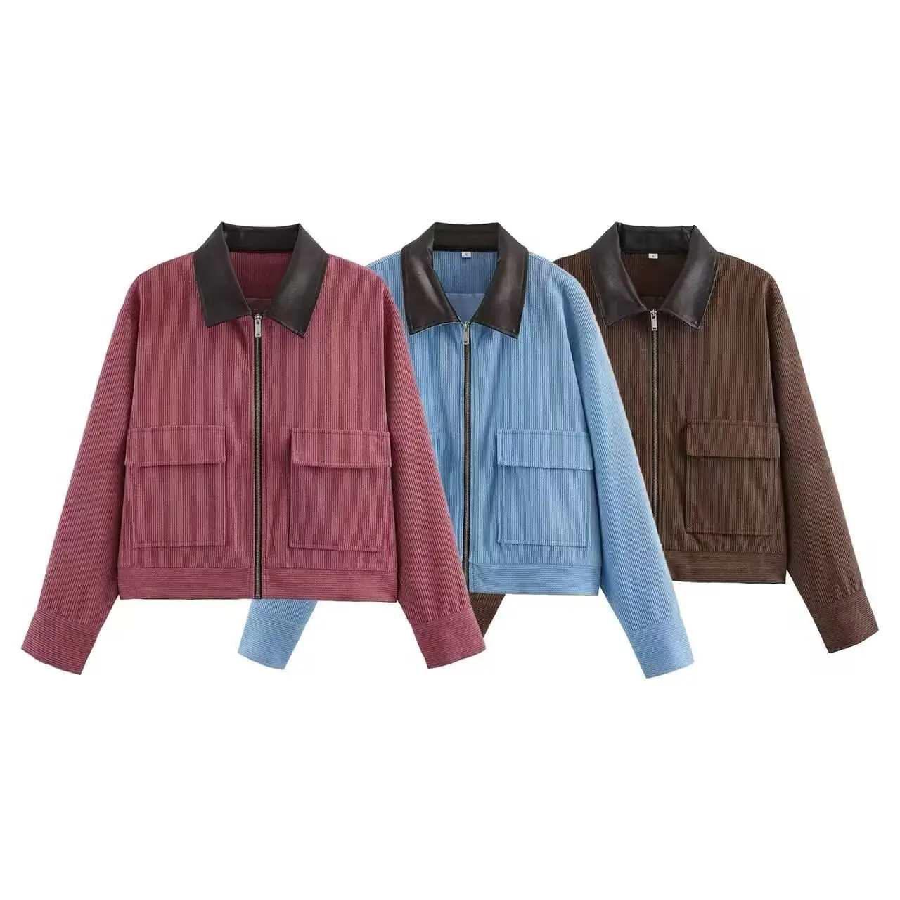 Frühlingsmode für Damen: Vielseitige Cordjacke mit Lederpatchwork-Kragen
