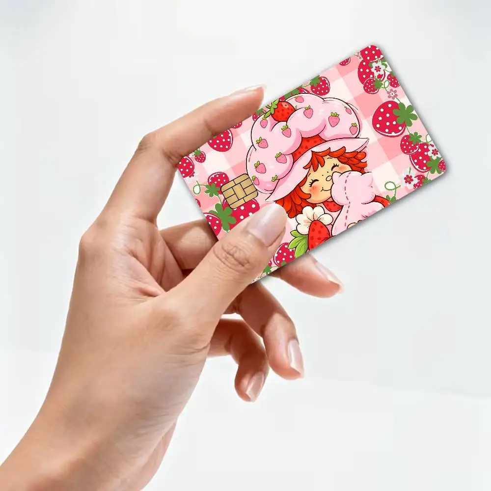 S-StraWbErrY-Y Cartoon S-Shortcake Anime Cartoon Bear Skin Sticker Film Tape Case for Big Credit Debit Card Front Side