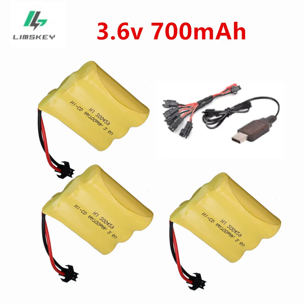 (Enchufe SM) Batería de NiCD de 700 mAh y 3,6 V para Juguetes de Control Remoto, Coches, Tanques, Trenes, Robots, Barcos, Pistolas, Batería Recargable AA de 3,6 V y 700 mAh