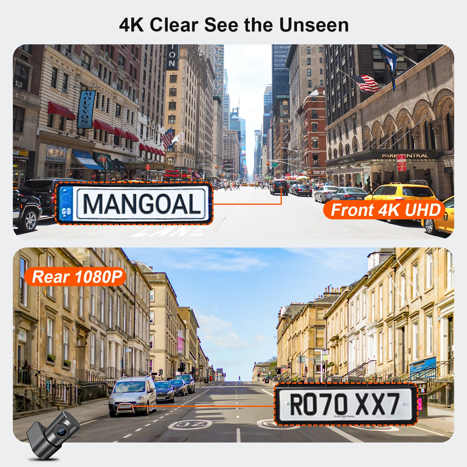 كاميرا Mangoal 4K DVR Dash مناسبة لسيارة Jeep 5th Gen Cherokee 2019-2023 KL (موديل D/E) UHD 2160P G-Sensor مراقبة ركن السيارة تطبيق WiFi