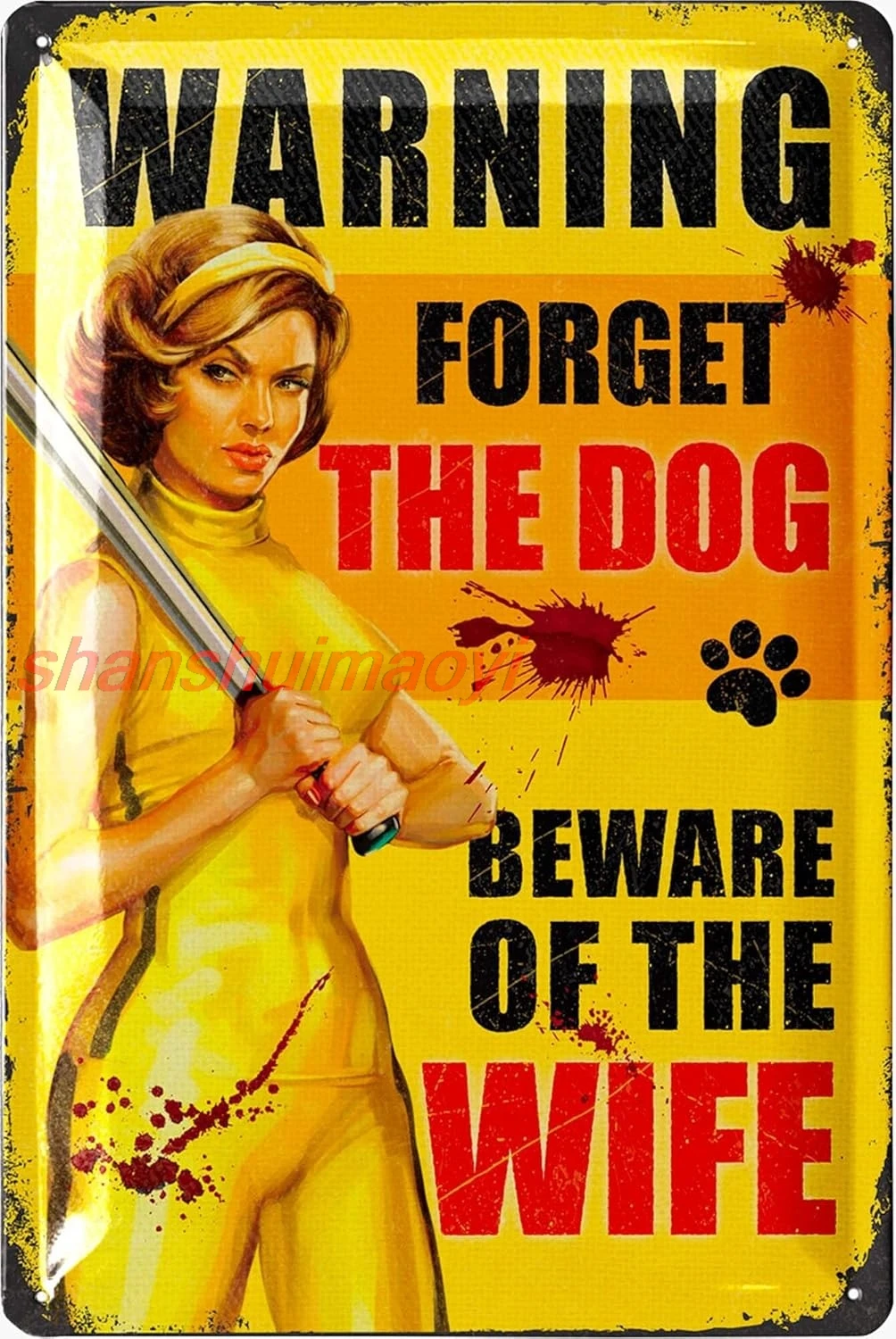 shan Tin Sign WARNING WIFE DOG, Man Cave Accessories, Metal Signs for Garage, Wall Decor for Men, Funny Signs, Stuff for  1pc