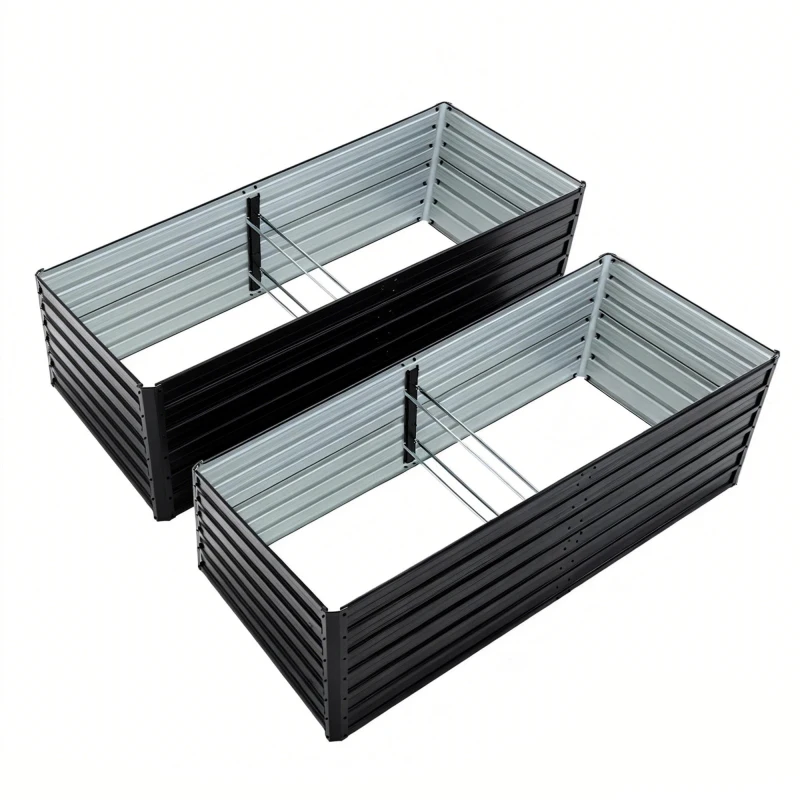 

2 Pack Steel Elevated Planting Frame 8x4x2 FT For Vegetable Cultivation Flower Gardening Herb Planting, Rectangular Large Capacity Modular Design Outdoor Metal Planter Set Black