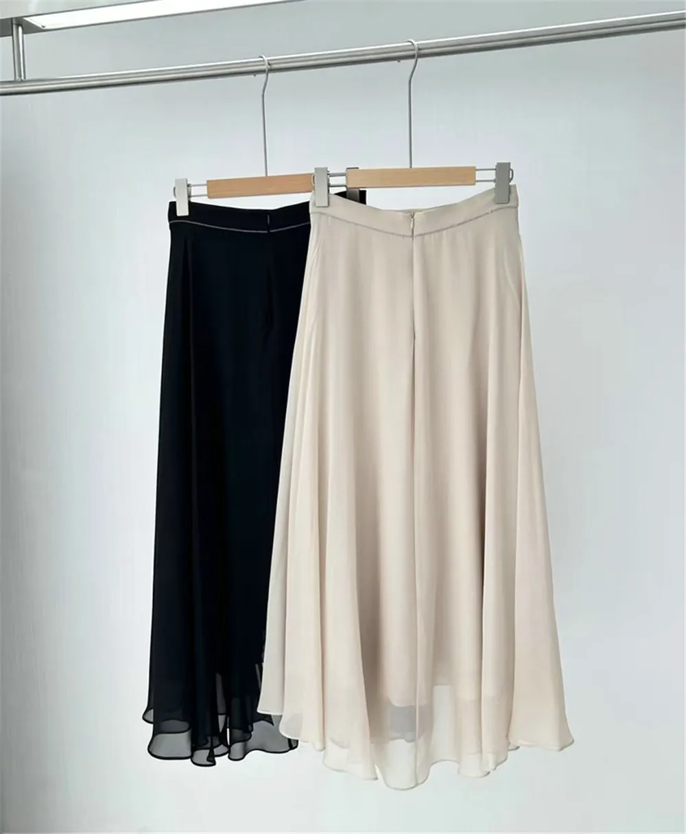 25 primavera/verão nova feminina 100% seda amoreira de alta qualidade e elegante linha a grande balanço meia saia