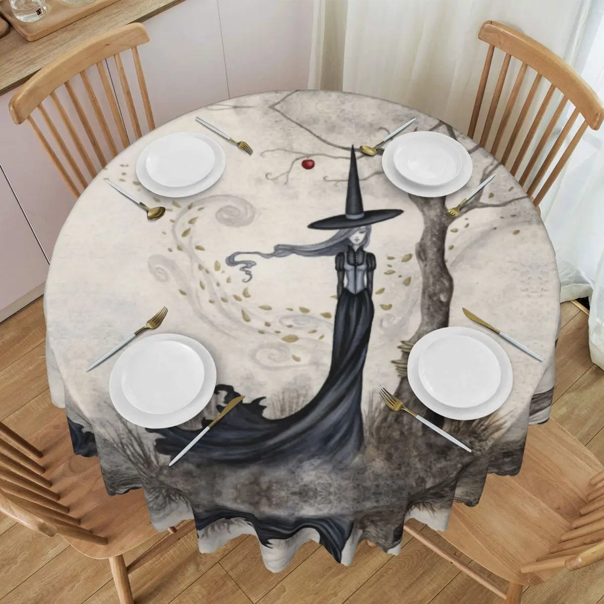 Round Tablecloth Tablecloth 60 inch Kitchen Dinning Table Cloth Spillproof Occult Magic Table Cover