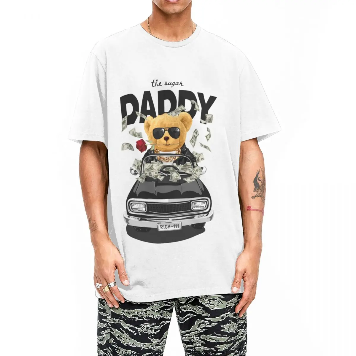 Men Women Teddy The Sugar Daddy T Shirts Bear Pure Cotton Clothes Crazy Short Sleeve Round Collar Tees Plus Size T-Shirt