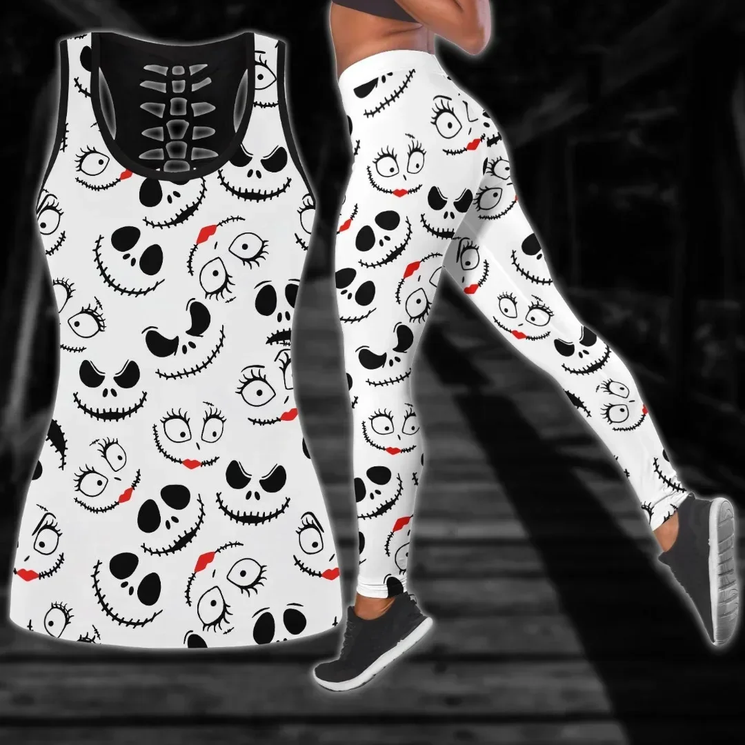 Disney Jack Skellington Hollow Vest and Womens Leggings Y2k Yoga Suit Fitness Leggings Sports Suit Tank Top Legging Yoga Set