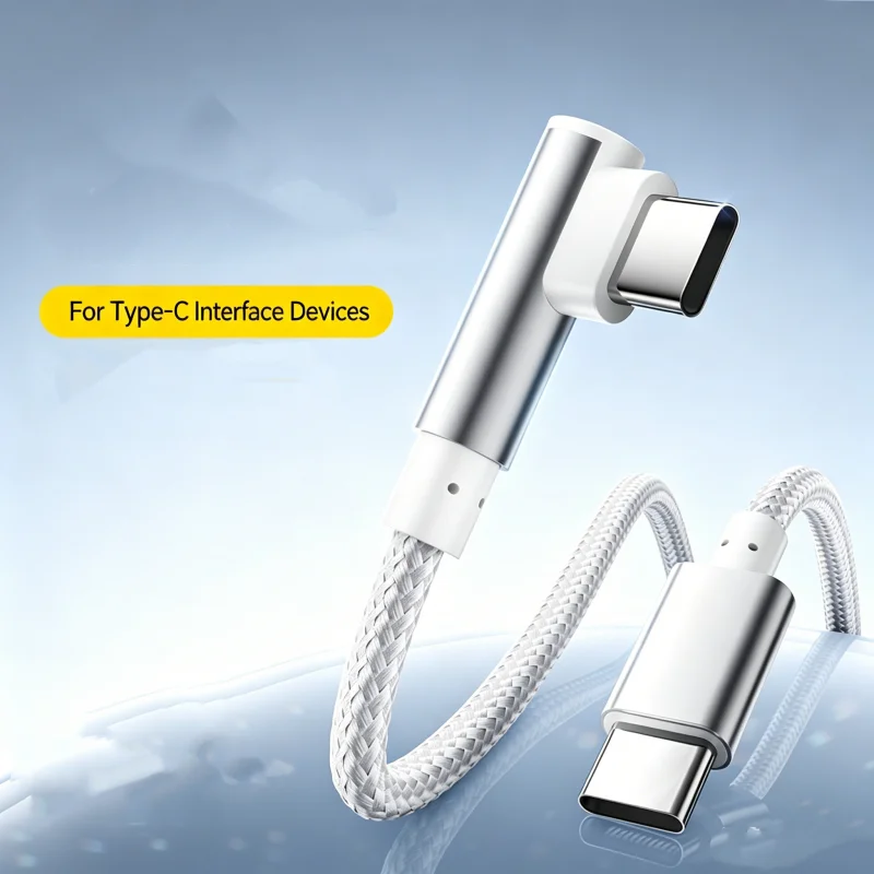 PD 100W L Shape Elbow Nylon Braided Dual Type C to Type C Fast Charging Cable Data Transfer Wire 1M 1.5M 2M for Xiaomi Samsung