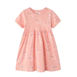 Jumping Meters Short Sleeves Cartoon Dresses For Baby Girls With Printed Some Cute Dinosaurs Unicorns Kids Hot Selling Clothes