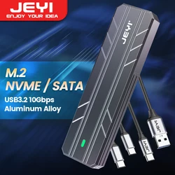 JEYI-carcasa de SSD M.2 NVME SATA, USB C 3,2 Gen 2 10gbps o 6gbps SATA m-key (B + M Key), lector de SSD, carcasa de disco duro de protocolo Dual