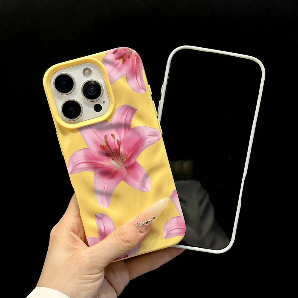 Luxuriöse Romantische Lilien-Blumen-Handyhülle für iPhone 17 16 15 14 13 12 11 Pro Max 14 Plus 17 Air Falten-Wellen Weiche Silikonhülle – Detail 6