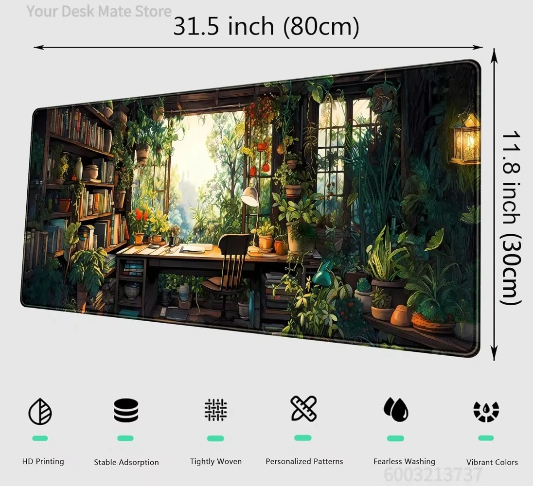 Dark Base Warm Orange White Wild Floral Leaf Mouse Pad Waterproof Non-Slip Vintage Botanical Desktop Mat For Office