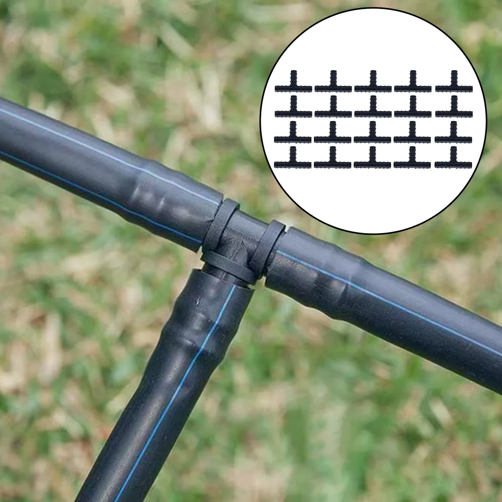 20 Pack 16mm Black Tee Hose Connector Plastic For Drip Tube Irrigation System Soaker Hose End Stop Garden Watering Fittings