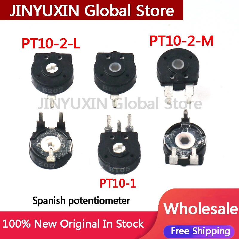 20Pcs Spanish potentiometer horizontal arrow hole PT10-2-L 500R 1K 2K 5K 10K 20K 50K 100K 200K 1M 2M