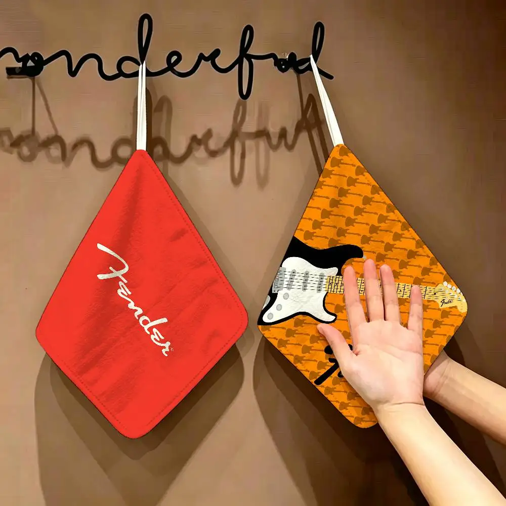 Guitar F-fender logo Hanging Kitchen Towel, Polyester Cotton Material, Wear Resistant Hand Wiping Towel for Home