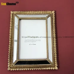 Mirror Glass Photo Frame 6 Inch Platform Vintage Carved Four-leaf Clover Platform High-end Exquisite Photo Frame Home Decoration