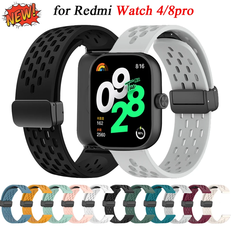 Pulseira de Silicone para Redmi Watch 4 e 8 Pro, Fivela Magnética, Pulseira Esportiva para Mi Band 8 Pro, Correa, Pulseira Respirável Acessórios