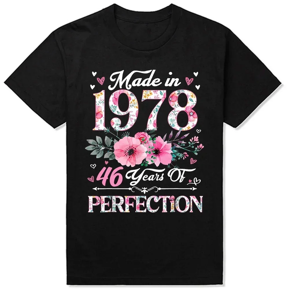 Clothing Casual Basic T-shirts Made In 1978 Floral  Years Old th Birthday Tee Tops Round Neck Short-Sleeve Fashion Tshirt