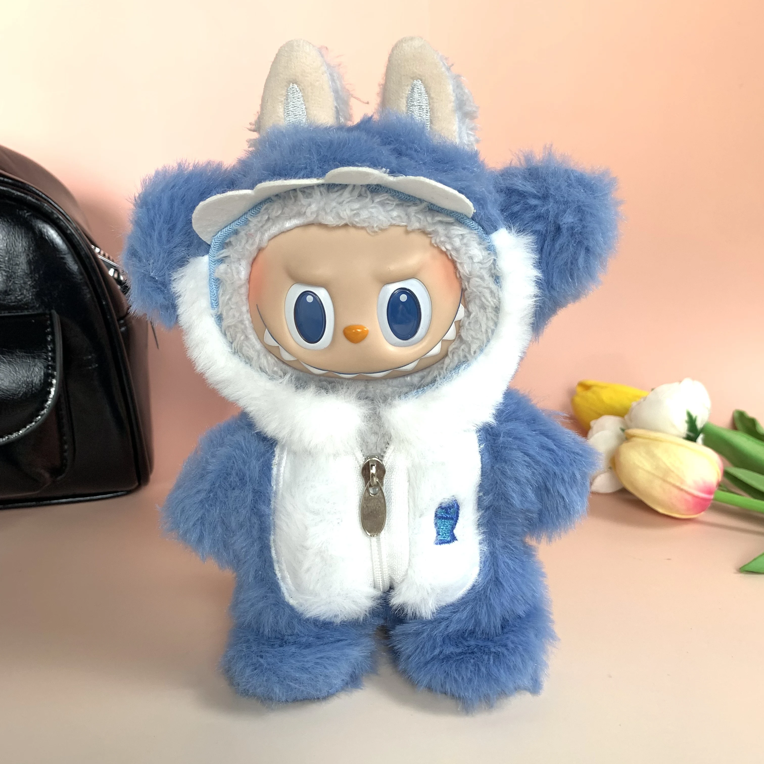 دمية صغيرة الملابس الزي اكسسوارات ل 15-17 سنتيمتر Labubu أيدول V1 V2 كبيرة الأذن الأبيض الوردي أرنب وزرة الملابس هدية