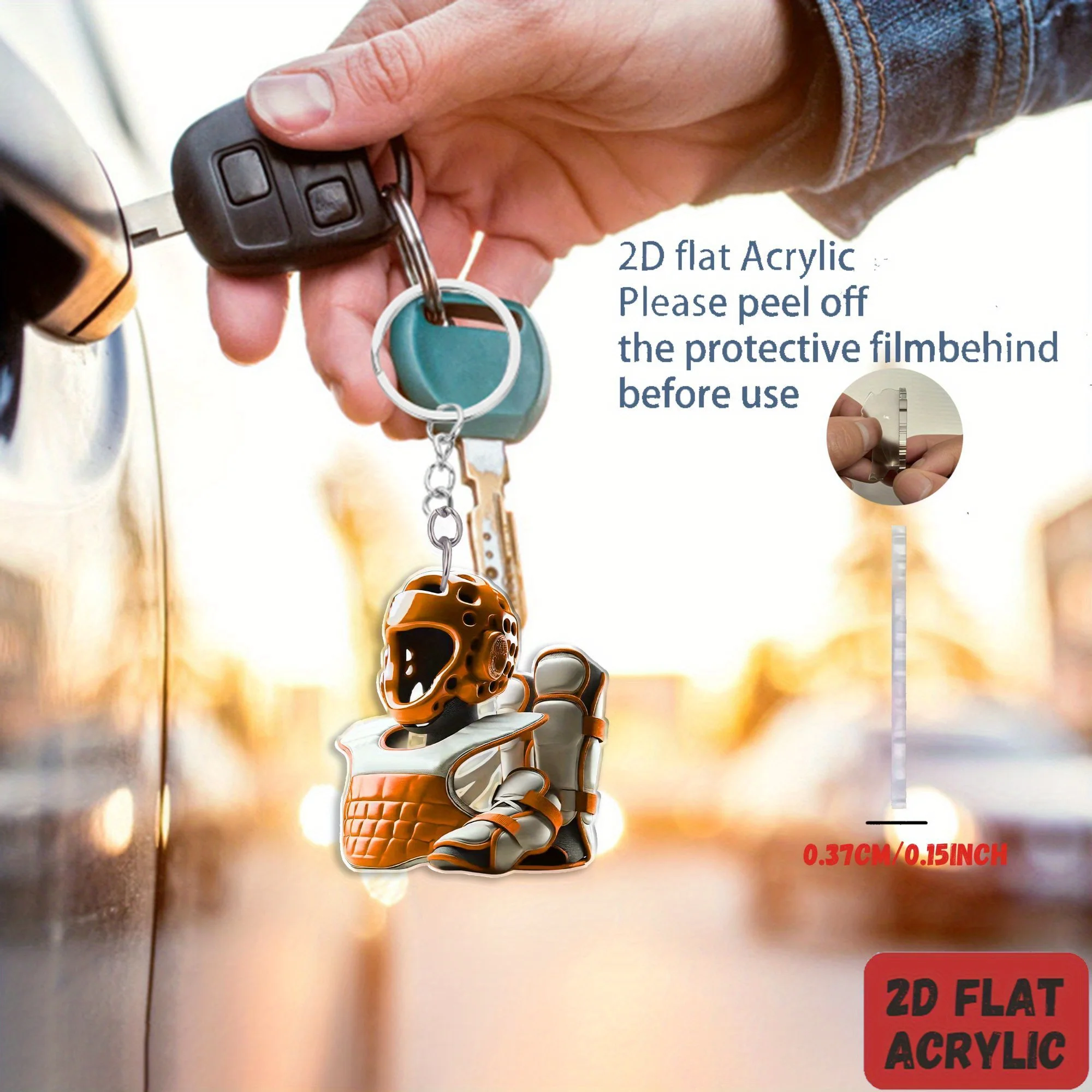 2D Taekwondo Protective Gear Keychain Sports Themed Acrylic Pendant Fun Ornament Charms Hanging Decoration for Bag Festive Gifts