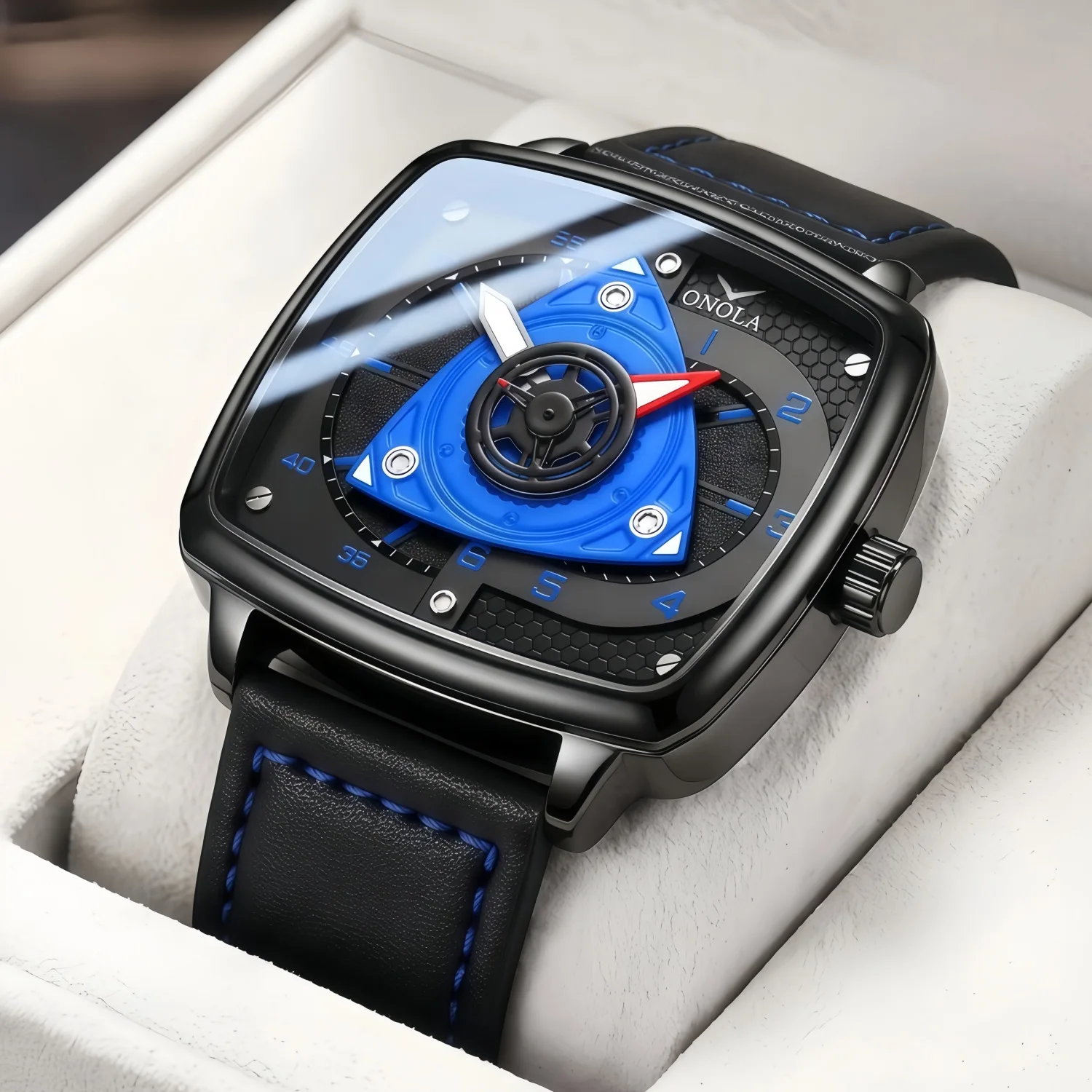 ONOLA Brand Unique Square Design Running Triangle  New Fashionable Casual Leather Strap Watches for Man Reloj Hombre