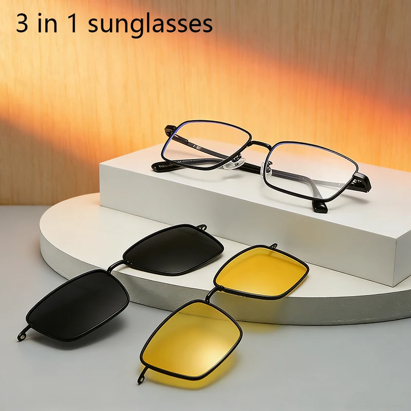 Sunglasses Small Square Metal Glasses Magnetic Clip-On Polarized Sunglasses Polarized Lens Insert Magnetic Attachment