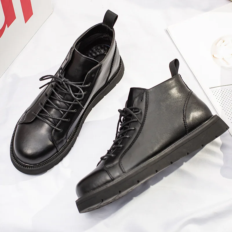 Men's Boots ANKLE  Basic 2022 Autumn/Winter New Black Men's Round Head Korean Edition Basic Boots Lace Up Men's Shoes Black