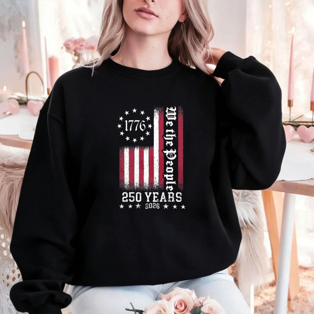 

Свитшот к 250-летию Америки: Винтажная толстовка «We The People» ко Дню независимости, патриотическая, с флагом США