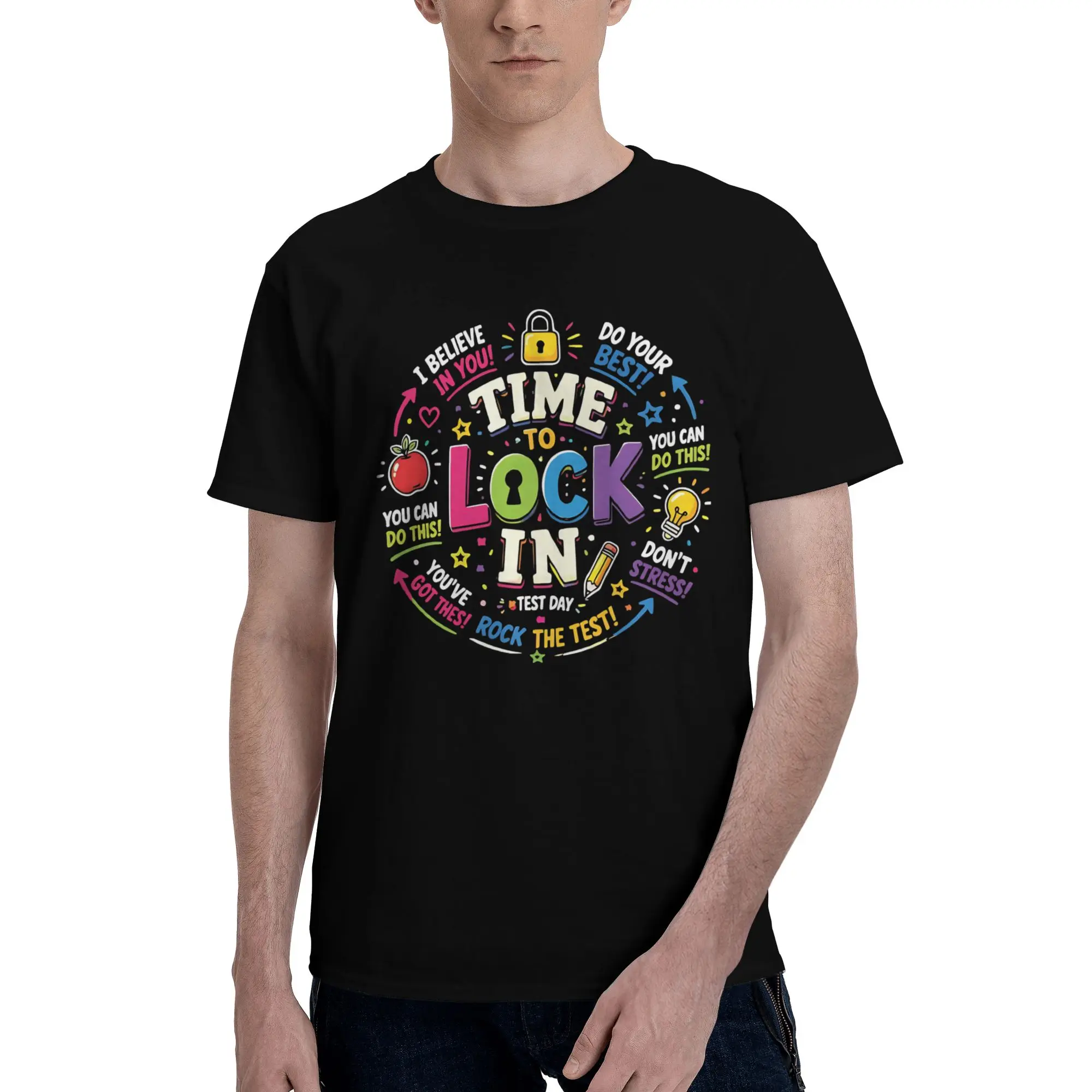 Time To Lock In 4 Funny Graphic 100% Cotton T-Shirt  Tees Tops For Men