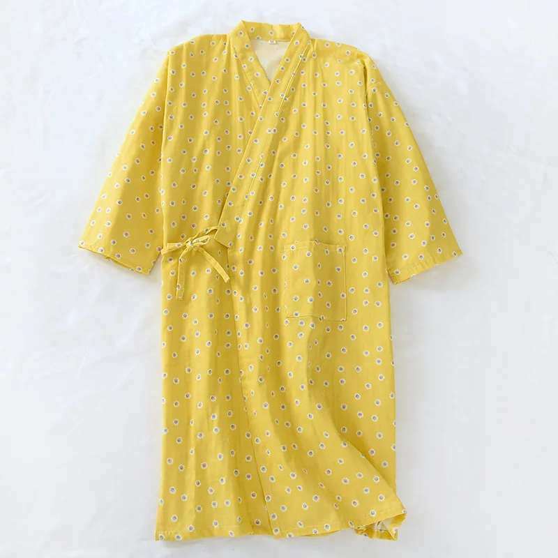 Japanese Sweet Sleepwear Women\'s Cotton Robe Sping Summer Kimono Thin Bathrobe Plus Size Feminino Printing Dressing Gown