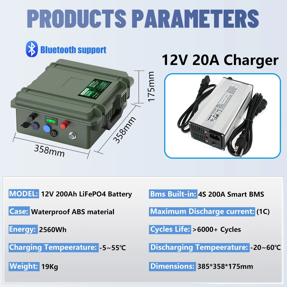 LiFePO4 12V 200AH 100AH 140AH batterij 12,8V lithiumbatterij met Bluetooth 6000 + cycli voor snel schip uit de EU
