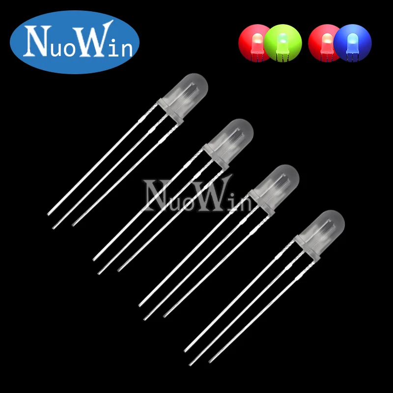 50pcs/lot 5MM Round Clear / Fog Two Colors Common Anode / Cathode LED Red & Green / Blue Bi-Color 3 Pins Light Emitting Diode