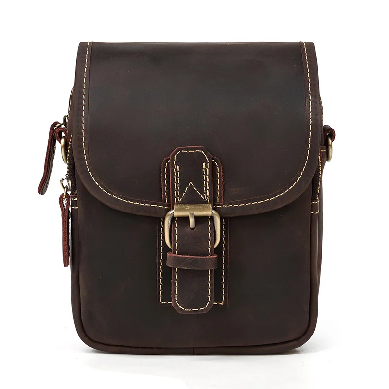 Imagem -04 - Bolsas de Ombro Pequenas de Couro Vintage para Homens Mini Estilinete Crossbody Bolsa de Cintura Masculina