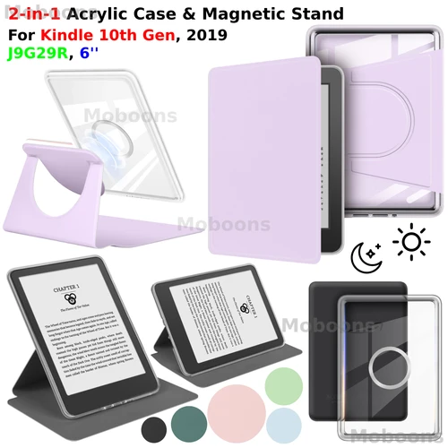 Imagen 1 del producto Para Kindle Funda de 10.a generación 360 ° Funda acrílica desmontable giratoria 2 en 1 soporte magnético 6 '' 2019 J9G29R Funda de cuero PU