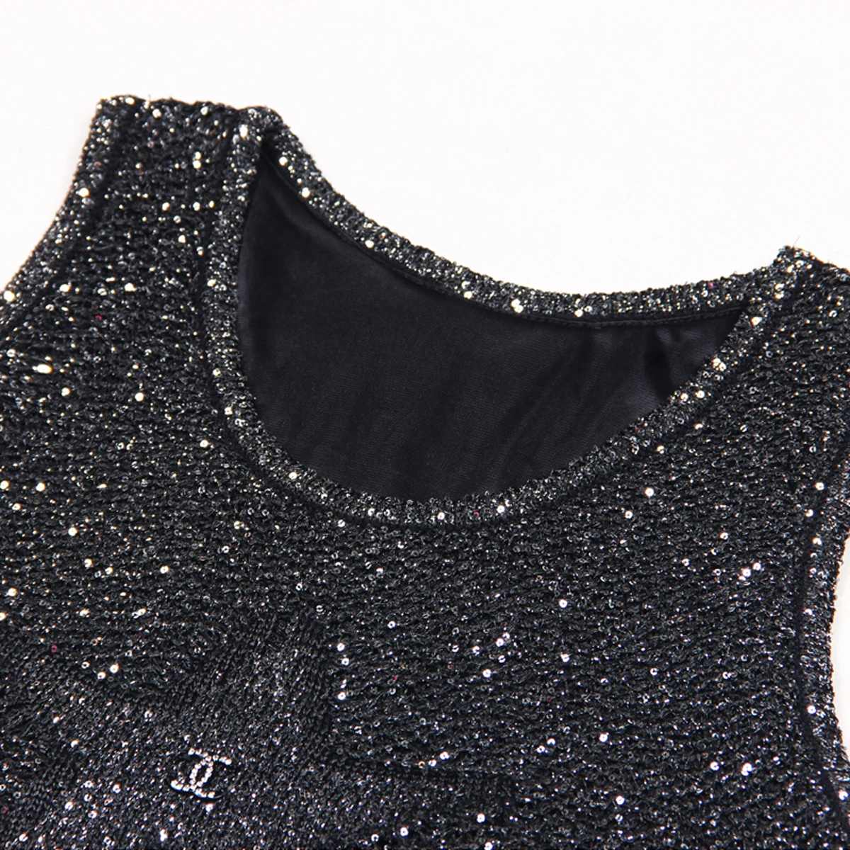 SML High Quality Fashionable Elastic Knitted Embroidered Sparkling Shining Silk Sleeveless Fit Casual Women\'s Tank Top