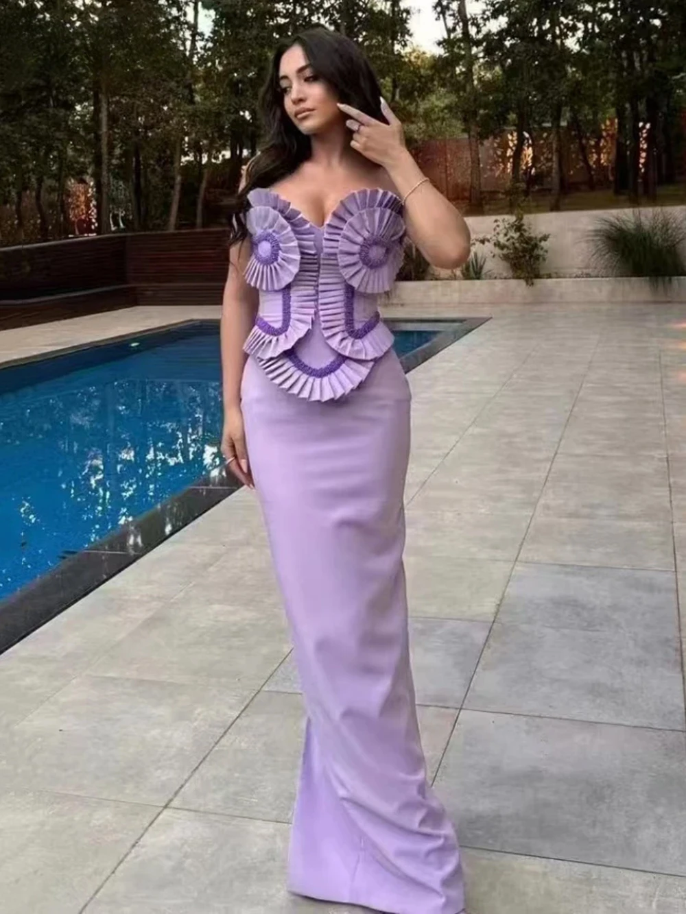 

Sexy Strapless Ruffles Beaded Tight Maxi Bandage Dress Women Sleeveless Backless Long Dresses Evening Cocktail Gown