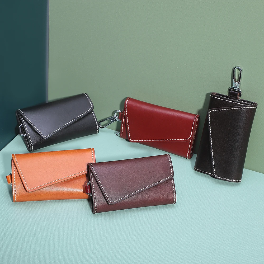 Vegetable tanned leather key bag Handmade leather multifunctional card bag for men and women compact key bag