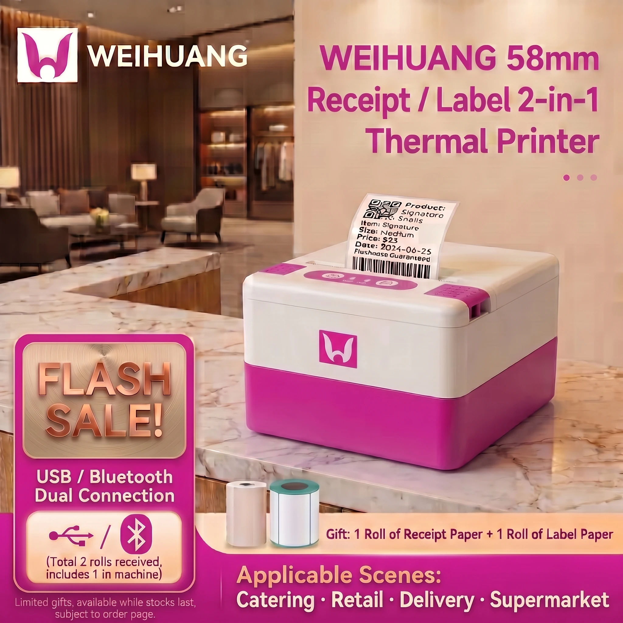 WEIHUANG P20 58mm 2 Inch Wireless Bluetooth Thermal Label Receipt Printer USB Barcode Sticker Maker for POS Impresora Termica
