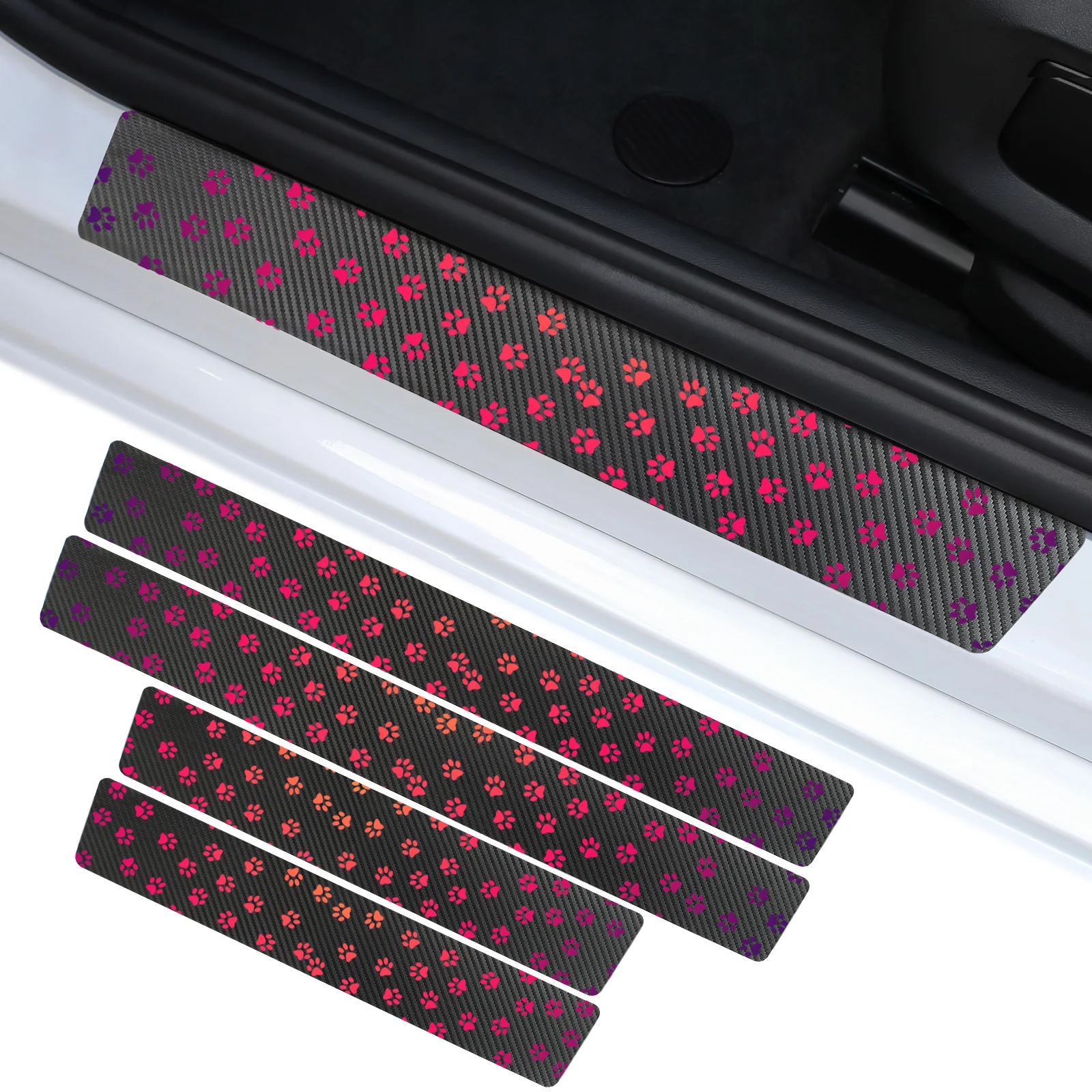 

4Pcs Cute Print Carbon Fiber Door Threshold Protection Stickers Anti-Scratch Stickers Styling Car Exterior Accessories