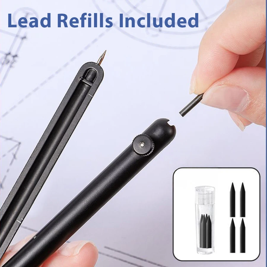 Geometry Precise Drawing Digital Radius Compass Set With Protective Cover 4 Extra Leads Refills for School Students Office