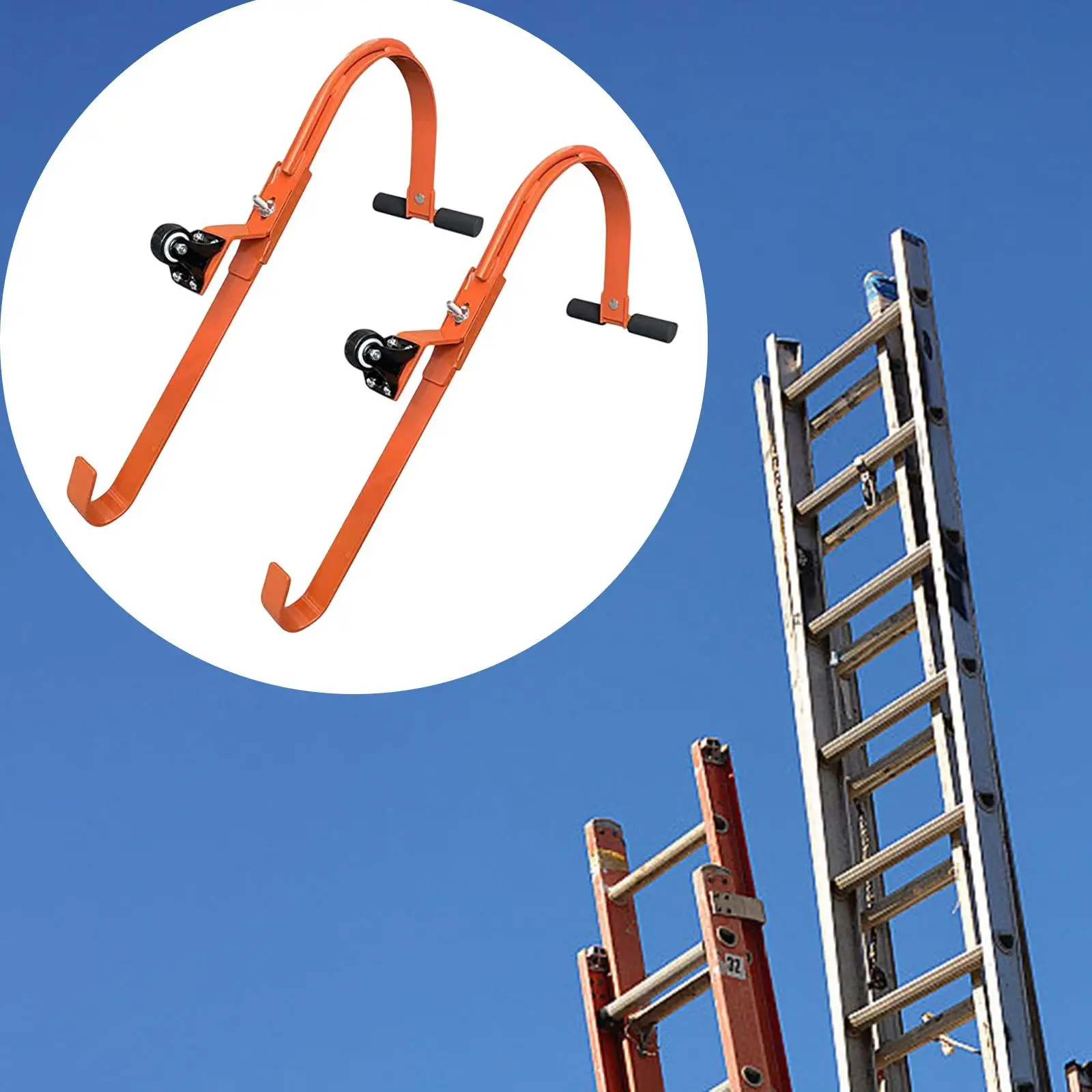 2Pcs/Set Ladder Roof Hooks with Wheel Damage Prevent Roof Ridge Extension Ladder Stabilizer Adjustable Holes Easy Installation