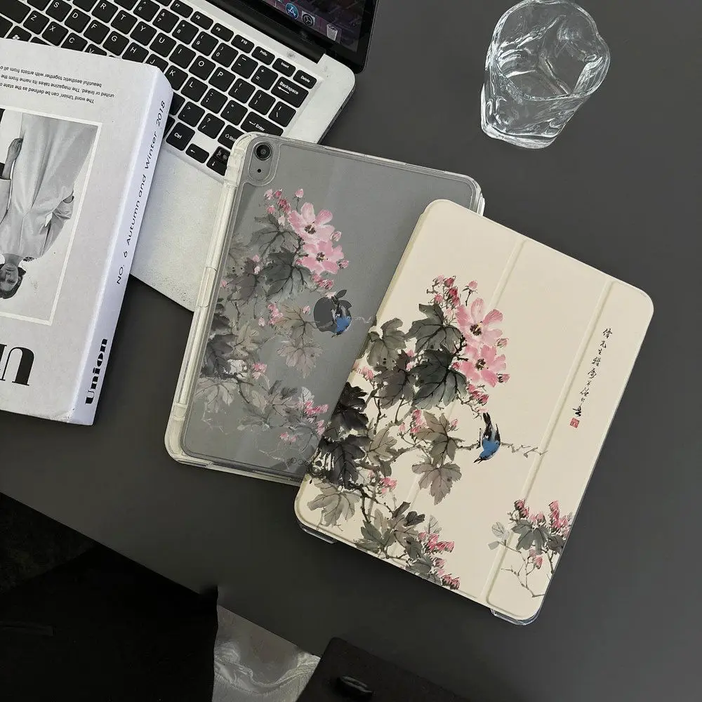 Pink Ink Lotus Cartoon New Tablet Case For iPad Pro 11 12.9in 13 M4 9.7 10.2 5/6th 7/8/9 10 11th MINI 6 7 Air 5 6 7 Trifold Case