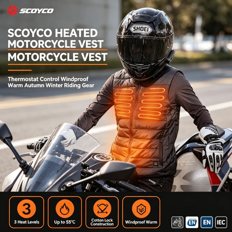 SCOYCO Heated Motorcycle Vest Thermostat Control Windproof Cold‑Resistant Warm Autumn Winter Protective Gear For Men Women