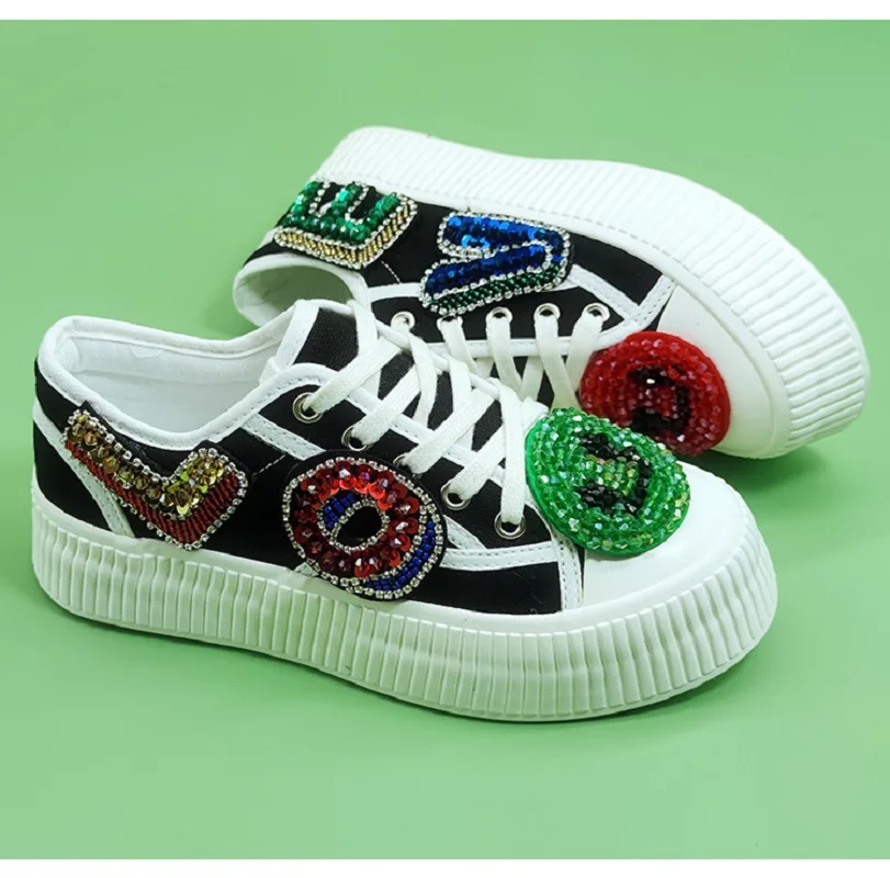 Women Casual Shoes Lady Vulcanized Shoes Outdoor Platform Female Fashion Sneakers Handmade String Bead